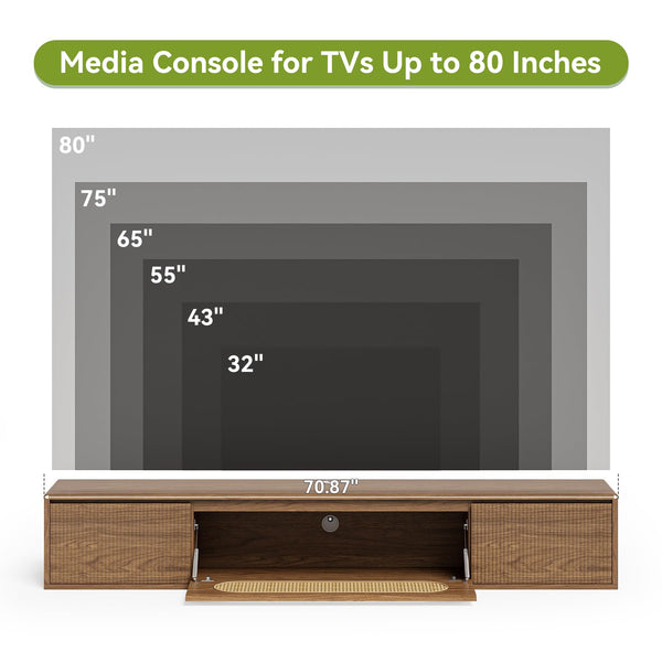 71" Floating TV Stand Wall Mounted with Drawers & Flip-Down Cabinet