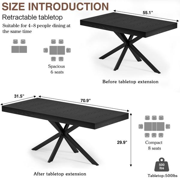 Extendable Rectangular Dining Table with Hidden Storage
