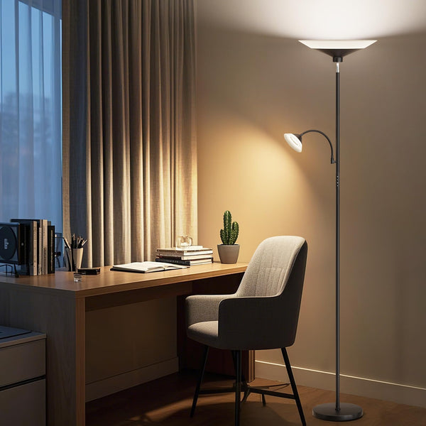 Dual-Zone LED Torchiere Floor Lamp with Remote
