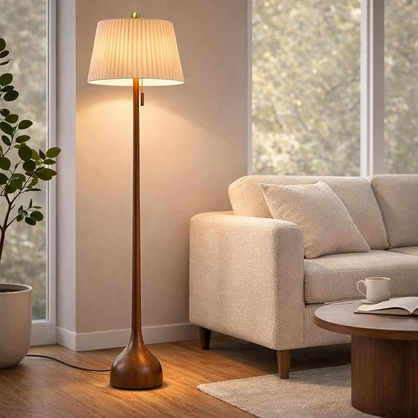 65" Mid-Century Modern Wood Floor Lamp with 2 Shades