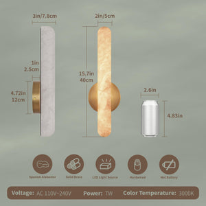 Alabaster Wall Sconce with Solid Brass Frame