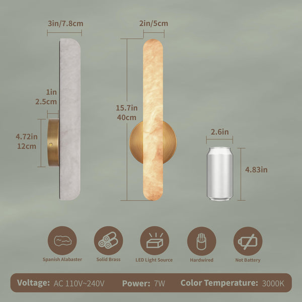 Alabaster Wall Sconce with Solid Brass Frame