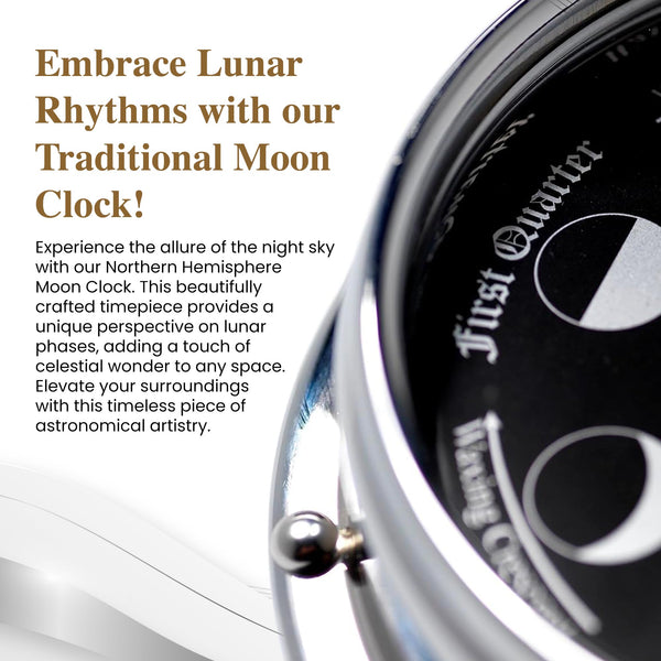 Handmade Moon Phase Wall Clock – Chrome Plated with Mirrored Backdrop