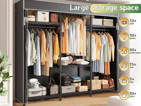 Heavy Duty Clothes Rack with Cover & Adjustable Shelves