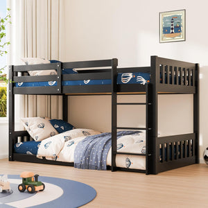 Low Twin Over Twin Bunk Bed with Guardrails & Ladder