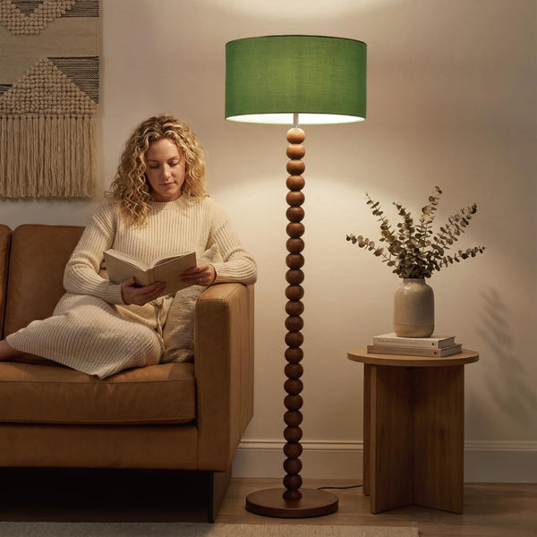 61" Beaded Wood Floor Lamp with Linen Shade