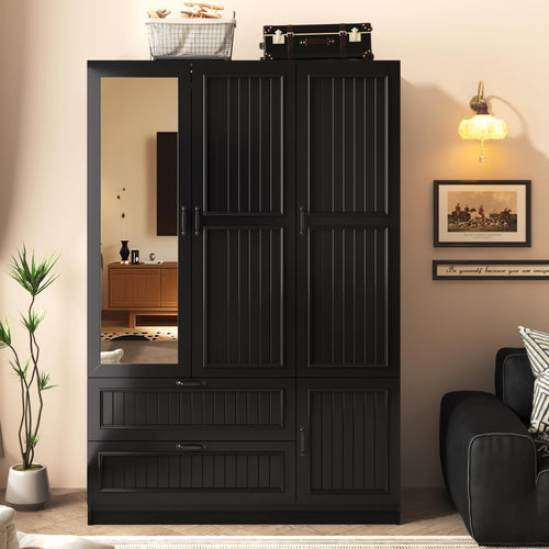 3-Door Wardrobe Armoire with Mirrors & LED Lights