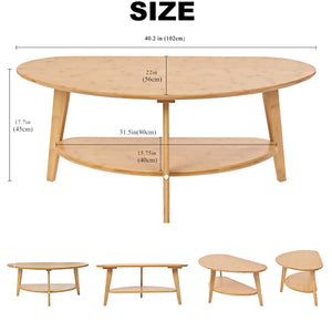 Oval Bamboo Coffee Table with Lower Storage Shelf