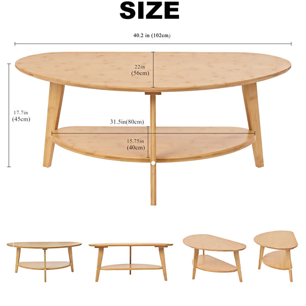 Oval Bamboo Coffee Table with Lower Storage Shelf