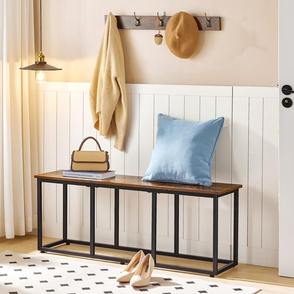 Industrial Dining Bench 47-Inch | Metal Frame | Rustic Brown & Black