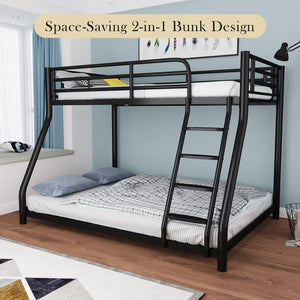 Twin Over Full Metal Bunk Bed with Safety Guardrail and Ladder