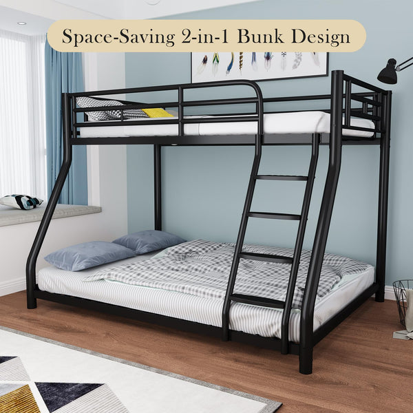 Twin Over Full Metal Bunk Bed with Safety Guardrail and Ladder