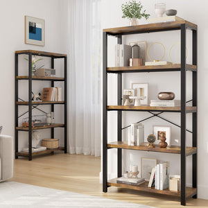 5-Tier Industrial Bookshelf with Metal Frame – Rustic Brown