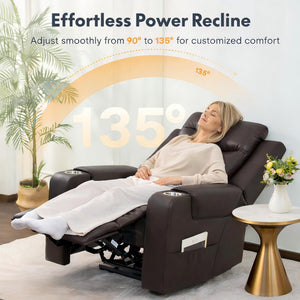 Top-Grain Leather Power Recliner with Zero-Wall Design, Massage & Heat