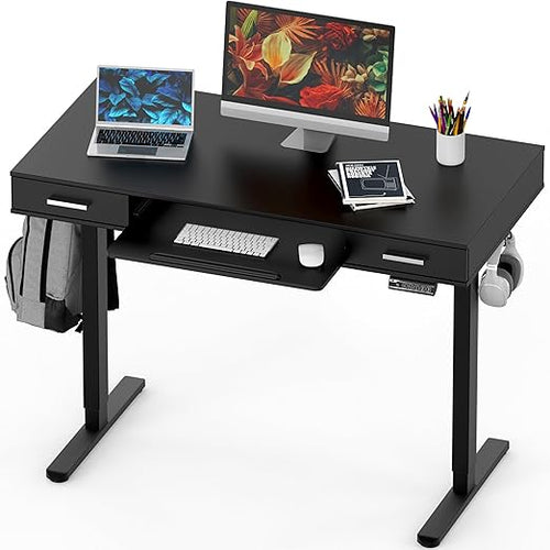 48-Inch Electric Height Adjustable Standing Desk with Keyboard Tray & 2 Drawers