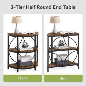 Half Round 3-Tier End Table with Metal Frame