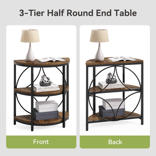 Half Round 3-Tier End Table with Metal Frame