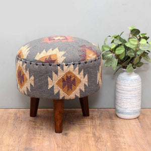 Round Jute Pouf Ottoman with Mango Wood Legs