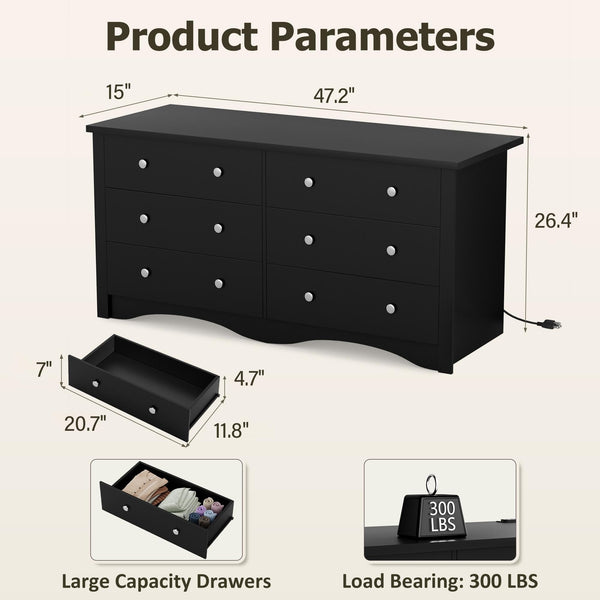 6-Drawer Wooden Dresser & TV Stand for Bedroom, Living Room