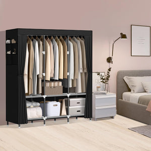 Portable Wardrobe Closet with Hanging Rods & Storage Shelves