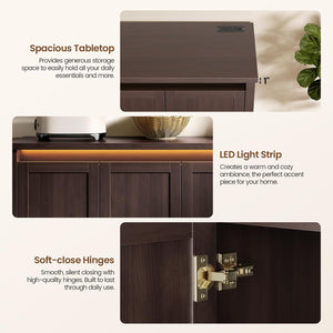 60" Sideboard Buffet Cabinet with LED Light & Power Outlets