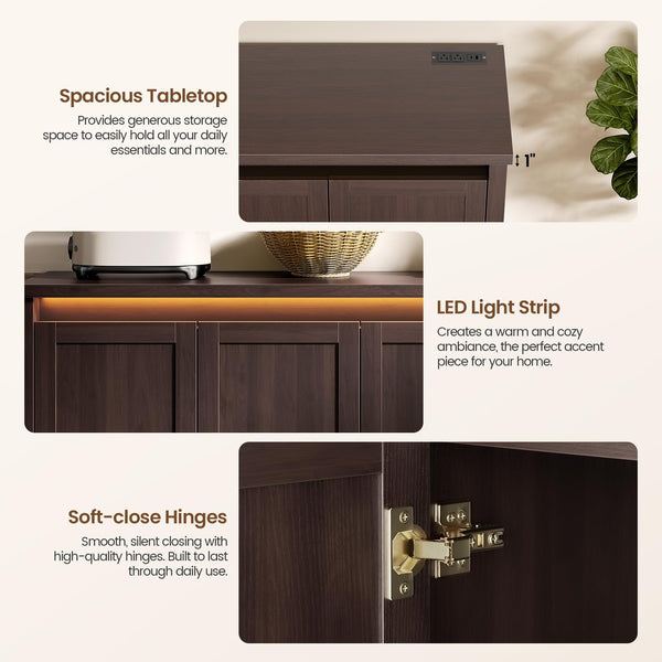 60" Sideboard Buffet Cabinet with LED Light & Power Outlets