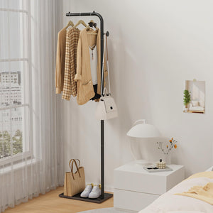 L-Shaped Metal Coat Rack with Rock Base