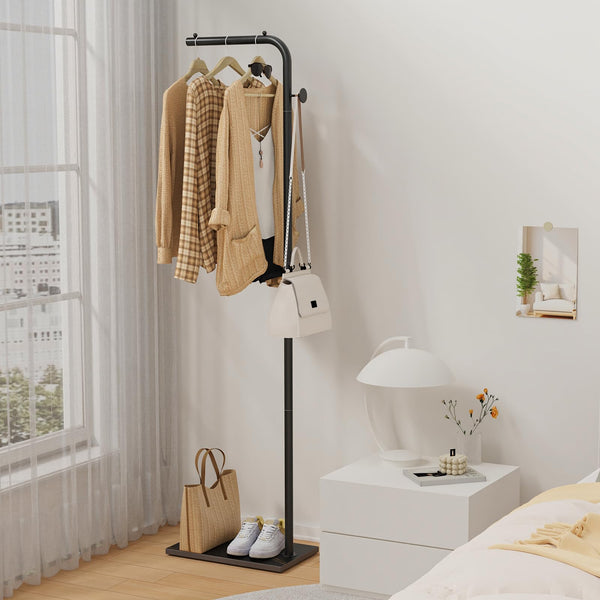 L-Shaped Metal Coat Rack with Rock Base