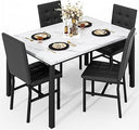 Faux Marble Dining Table Set for 4 with Velvet Chairs