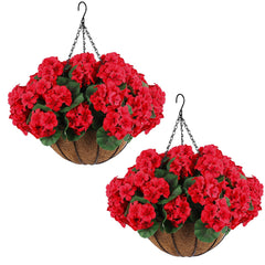 Artificial Geranium Hanging Baskets with Silk Flowers – Set of 2