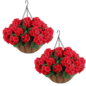 Artificial Geranium Hanging Baskets with Silk Flowers – Set of 2