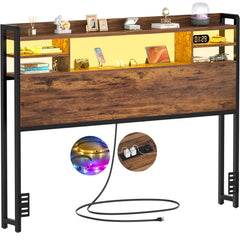 Storage Headboard with LED Light, Power Outlets & USB Ports