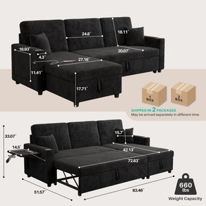 Convertible Sectional Sleeper Sofa with Storage & USB Charging