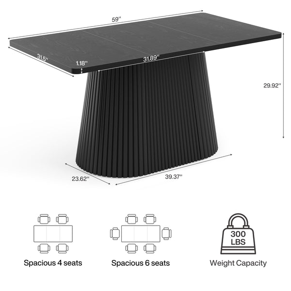 59" Farmhouse Dining Table with Metal Pedestal Base — Seats 4–6