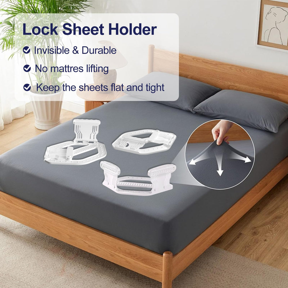 Bed Sheet Holders for Corners – Dual-Side Lock Design, 4-Pack