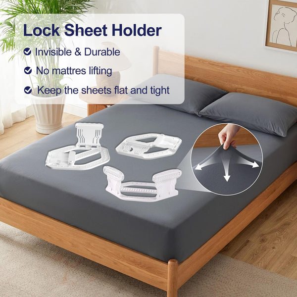 Bed Sheet Holders for Corners – Dual-Side Lock Design, 4-Pack