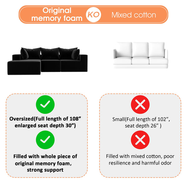 108" Modular Sectional Sofa L-Shape with Deep Seat