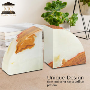 Marble Bookends Set – Polished Stone Book Ends with Non-Slip Base