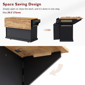 54" Rolling Kitchen Island with Drop Leaf & Storage Drawers