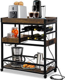 Rolling Kitchen Bar Cart with Wine Rack & Removable Trays