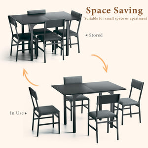 Extendable Dining Table Set for 4 with Upholstered Chairs
