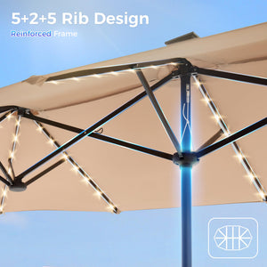 13ft Double-Sided Patio Umbrella with 120 LED Solar Lights & 12 Ribs