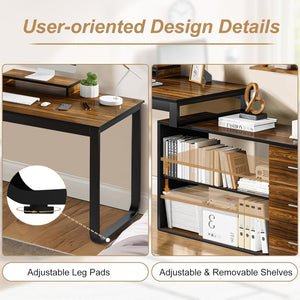55-Inch L-Shaped Computer Desk with Drawers & Storage Shelves
