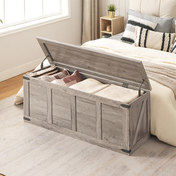 Storage Bench with Toy Box & Safety Hinges – Farmhouse Wood Chest