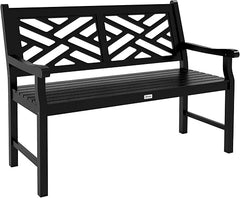 Outdoor Wood Patio Bench – 2-Person Slatted Poplar Seat with Armrests