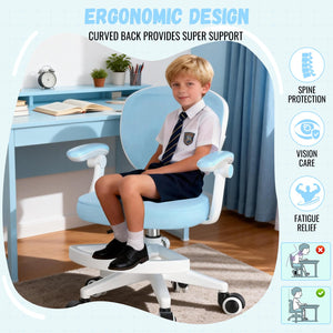 Adjustable Kids Desk Chair with Footrest & Flip-Up Armrest