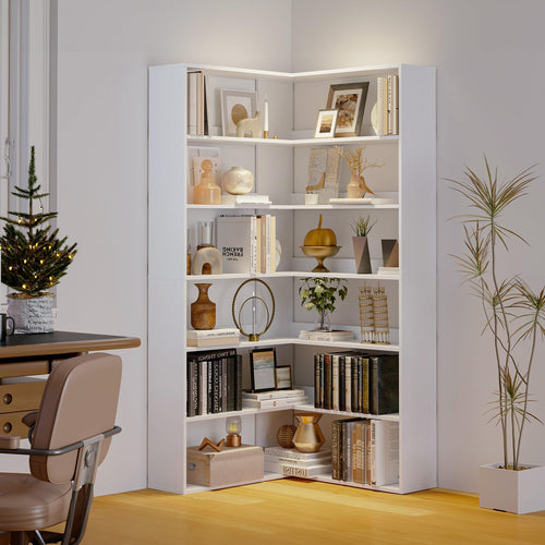 L-Shaped Corner Bookshelf 6-Tier Freestanding