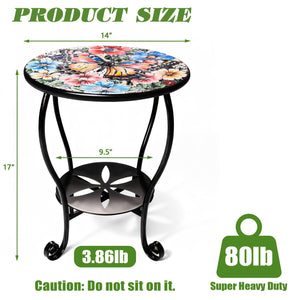 Mosaic Round Side Table – Metal, Two-Tier, Indoor & Outdoor