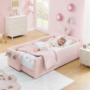 Kids Upholstered Twin Daybed Frame with Bunny Ear Headboard