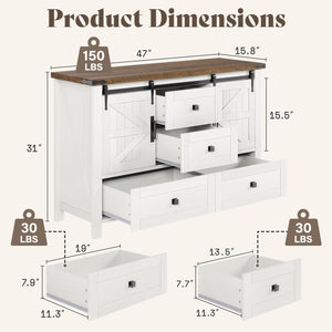 AMERLIFE 3PCS Farmhouse Bedroom Cabinet Set, Dresser Sets Include 47'' 4-Drawers, 60'' 4-Drawer and 5-Drawer Dresser, Distressed White